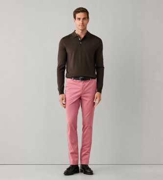 Hackett London Polo in maglia Merino Silk marrone scuro