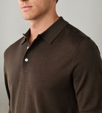Hackett London Polo in maglia Merino Silk marrone scuro