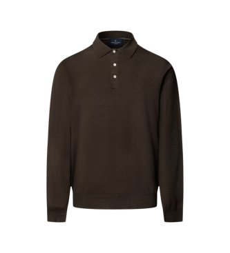 Hackett London Polo in maglia Merino Silk marrone scuro