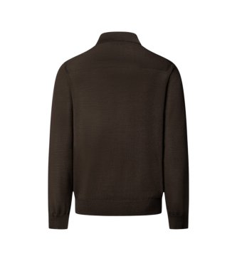 Hackett London Polo in maglia Merino Silk marrone scuro