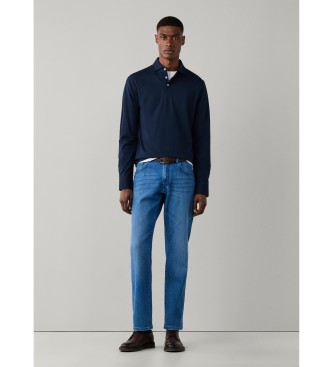Hackett London Koszulka polo z d?ugim r?kawem Pima granatowa