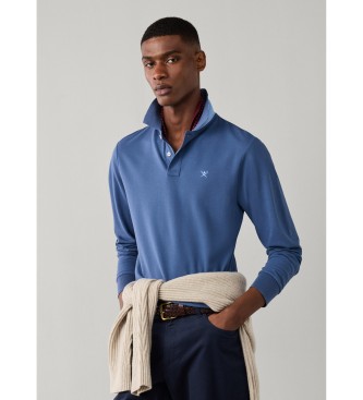 Hackett London Polo Slim Fit Logo de manga larga azul