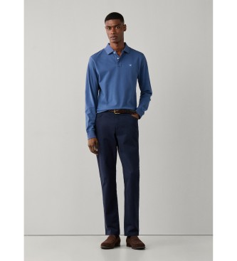 Hackett London Polo Slim Fit Logo de manga larga azul