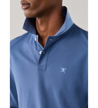 Hackett London Polo Slim Fit Logo de manga larga azul