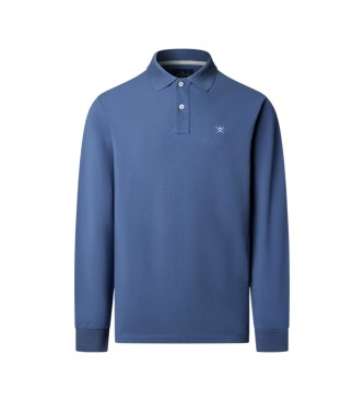 Hackett London Polo Slim Fit Logo de manga larga azul