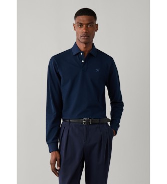 Hackett London Polo Slim Fit con logo a manica lunga blu navy
