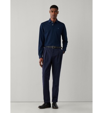 Hackett London Polo Slim Fit con logo a manica lunga blu navy