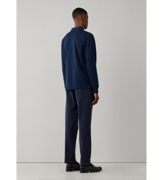 Hackett London Polo Slim Fit con logo a manica lunga blu navy