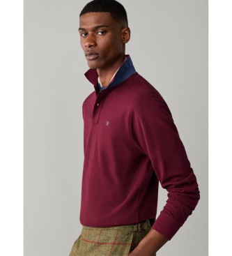 Hackett London Burgundy Slim Fit Logo long-sleeve polo shirt