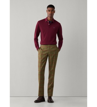 Hackett London Burgundy Slim Fit Logo long-sleeve polo shirt