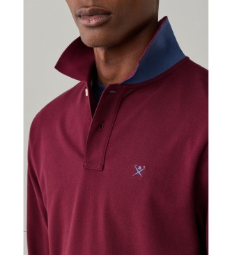 Hackett London Burgundy Slim Fit Logo long-sleeve polo shirt