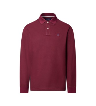 Hackett London Burgundy Slim Fit Logo long-sleeve polo shirt
