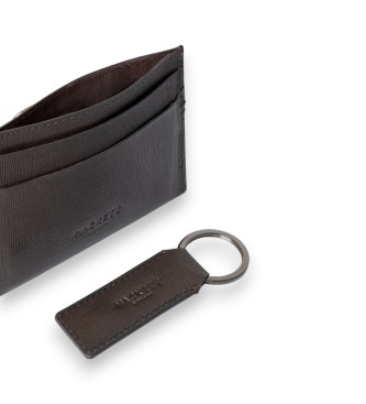Hackett London Sæt med lædergave med metallisk h-logo i brun