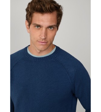 Hackett London maglione girocollo in cotone e lino blu scuro