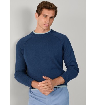 Hackett London maglione girocollo in cotone e lino blu scuro