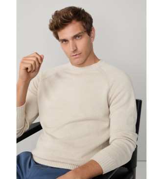 Hackett London maglione girocollo in cotone e lino beige