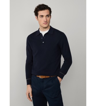 Hackett London Navy tekstureret strikket poloshirt