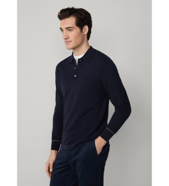 Hackett London Navy tekstureret strikket poloshirt
