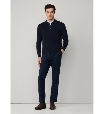 Hackett London Navy tekstureret strikket poloshirt