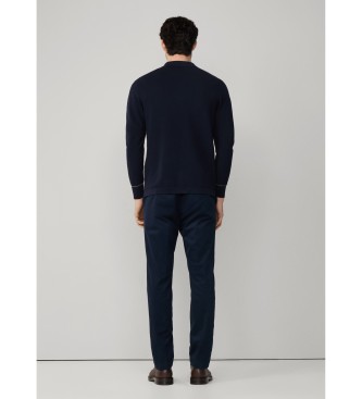 Hackett London Navy tekstureret strikket poloshirt