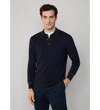 Hackett London Navy tekstureret strikket poloshirt