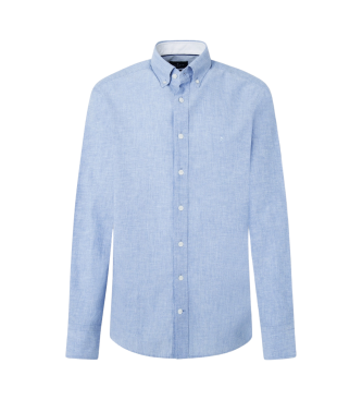 Hackett London Skjorta texturerat linne med brd bl