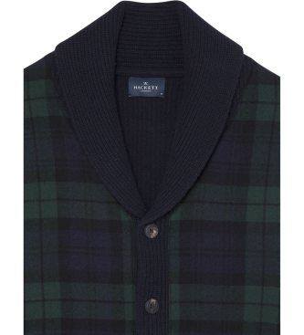 Hackett London Casaco de malha xadrez azul-marinho