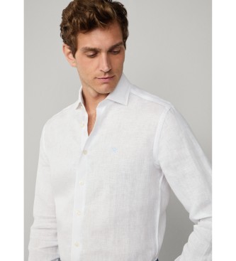 Hackett London Garnfarvet linnedskjorte hvid