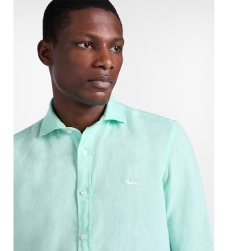 Harmont & Blaine Turkusowa gładka koszula z czystego lnu
