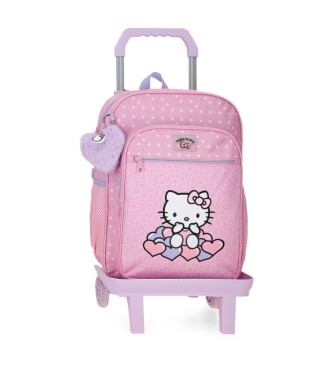 Joumma Bags Mala escolar Hello Kitty Hearts & Dots 38 cm com carrinho cor-de-rosa