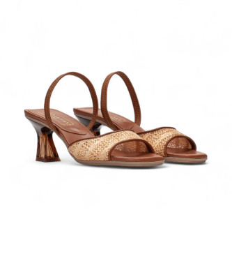 Hispanitas Brązowe skórzane sandały Creta - Wysokość obcasa 6,5 cm