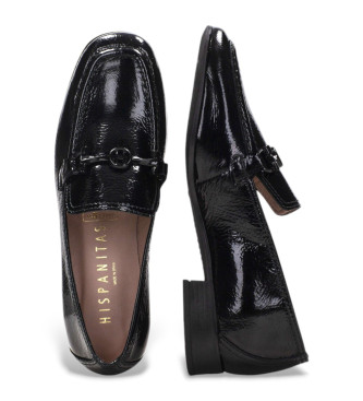 Hispanitas Black leather loafers with H trim