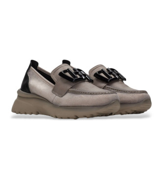 Hispanitas Mocassins en cuir gris de style sportif