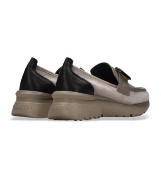 Hispanitas Mocassins en cuir gris de style sportif