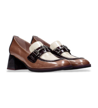 Hispanitas Brown leather loafers with buckle fastening on the upper