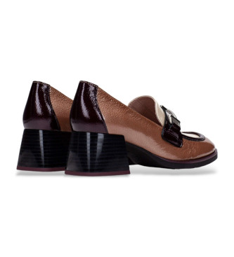 Hispanitas Brown leather loafers with buckle fastening on the upper