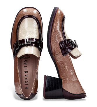 Hispanitas Brown leather loafers with buckle fastening on the upper