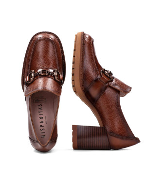 Hispanitas Michelle brown leather loafers -Heel height 7cm