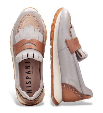 Hispanitas Mocassins en cuir velours gris, marron