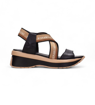 Hispanitas Mykonos black leather sandals