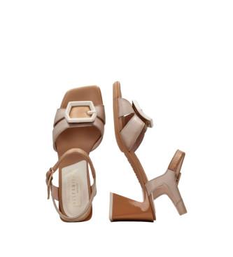 Hispanitas Mallorca beige leather sandals -Heel height 6.5cm