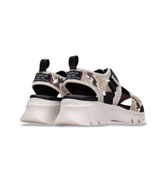 Hispanitas Sand�lias em pele de cobra taupe, preto