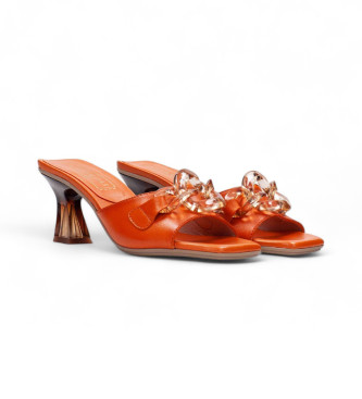 Hispanitas Pomarańczowe skórzane sandały Soho - Wysokość obcasa 6,5 cm