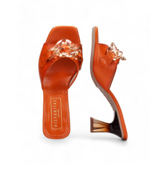 Hispanitas Soho orange leather sandals -Height heel 6.5cm