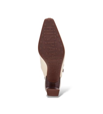 Hispanitas Zapatos de Piel T-Bar blanco roto