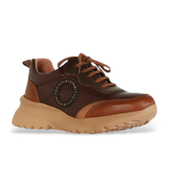 Hispanitas Brown leather trainers with side logo