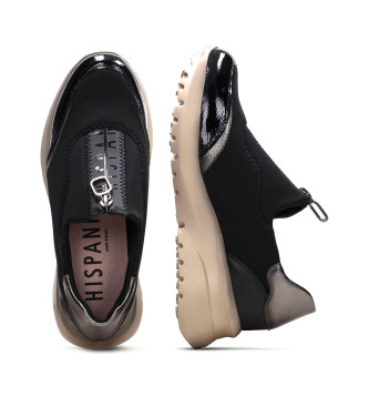 Hispanitas Czarne skórzane buty sportowe Polinesia - Wysokość platformy 5 cm