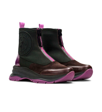 Hispanitas Skórzane buty sportowe Alaska Forest czarne, fioletowe - wysokość 4,5 cm