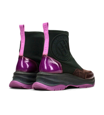 Hispanitas Skórzane buty sportowe Alaska Forest czarne, fioletowe - wysokość 4,5 cm