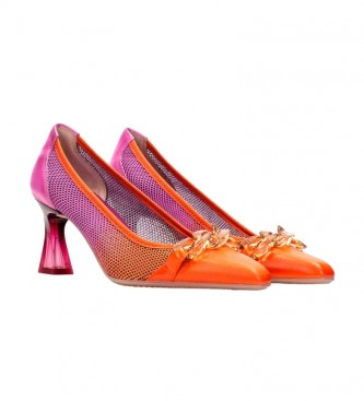 Hispanitas Zapatos de Piel Dalia lila, naranja -Altura tacn 6,5cm-